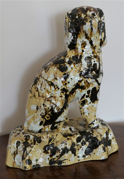 Unusual Splatter Glazed Stoneware Staffordshire Dog - 2 Small Chips Around Bottom - Measures 11" Tall 