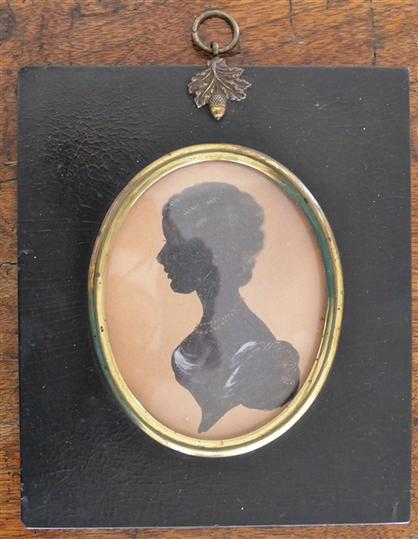 Hand painted Silhouette of Woman with Gold Necklace - Wood Frame with Acorn Hanger - Frame Measures 5 3/4" by 5" 