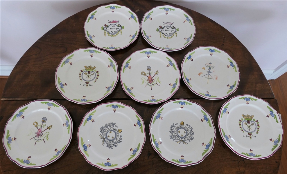 9 - Saint Amand France - 8" Plates - Scenes Include "W La Montague 1791" "Constitution" and Other Crests
