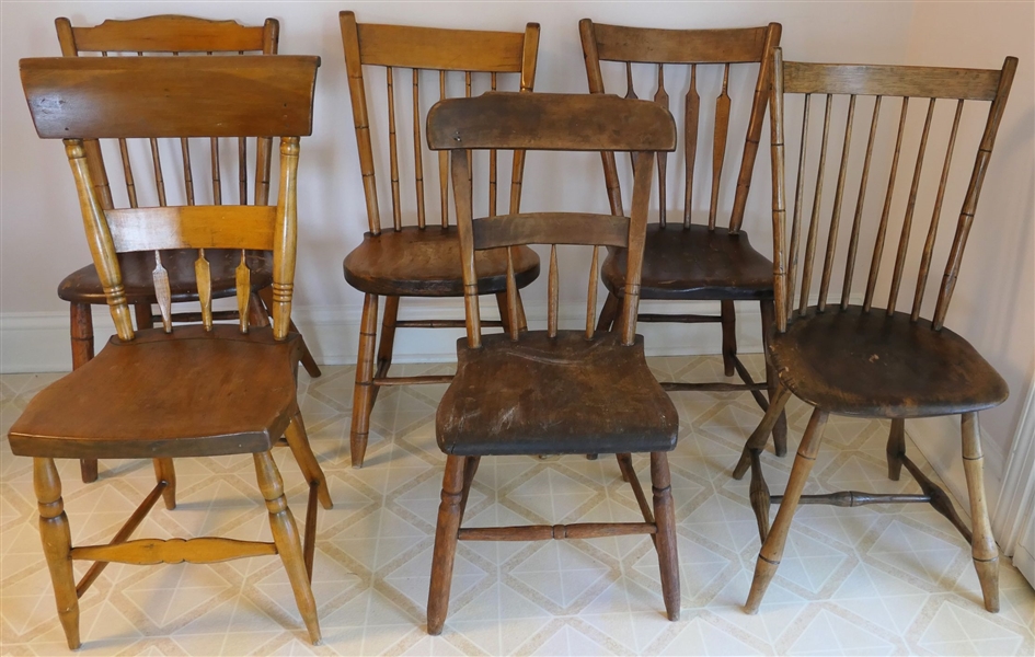 6 Plank Bottom Wood Chairs - Some Arrow Back, Some Bamboo Style 