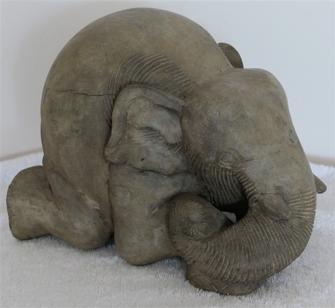 Wood Carved Bowing Elephant Statue - Measuring 7 1/2" Tall 9"  Nose to Tail 