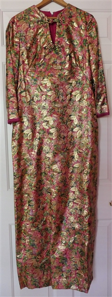 Lee Jordan - New York - Gold and Pink Floral - Long Tunic with Matching Pink Pants and Belt/Sash 