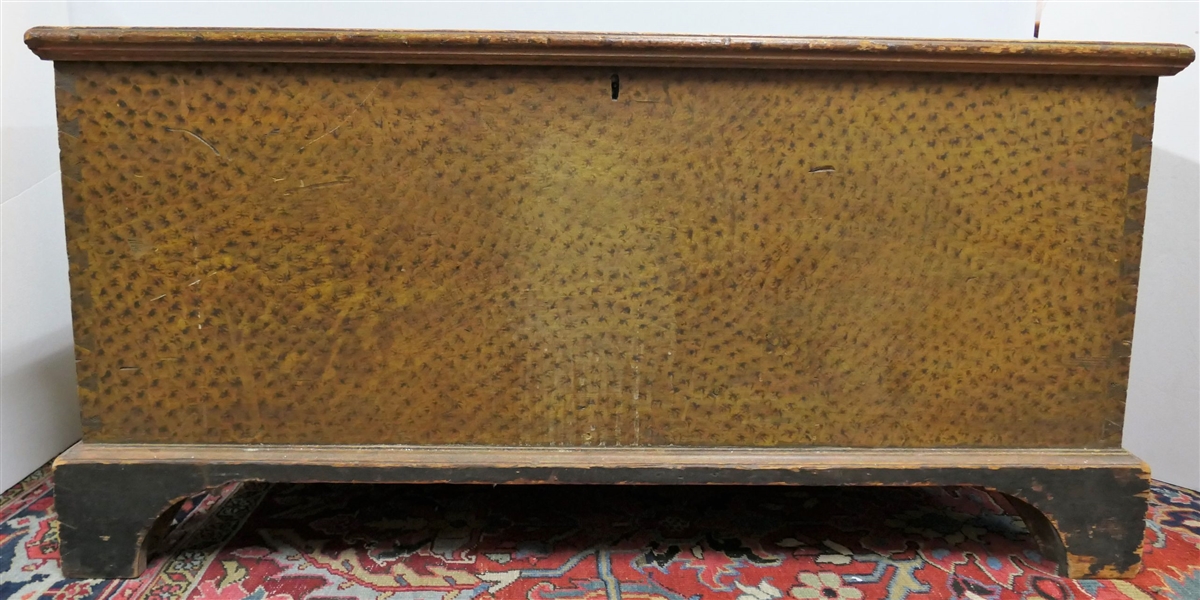 Pine Blanket Chest with Glove Box - Dovetailed Case - Unusual Speckled Paint - Measures 26" tall 51 1/2" by 23" 