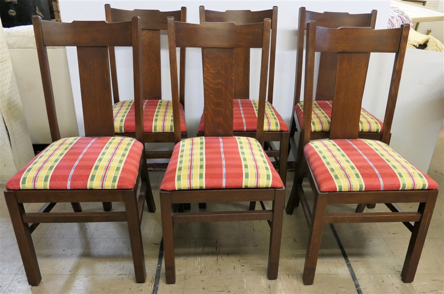 6 Mission Oak Side Chairs - Original Finish - Beautiful Upholstered Seats - Great Chairs