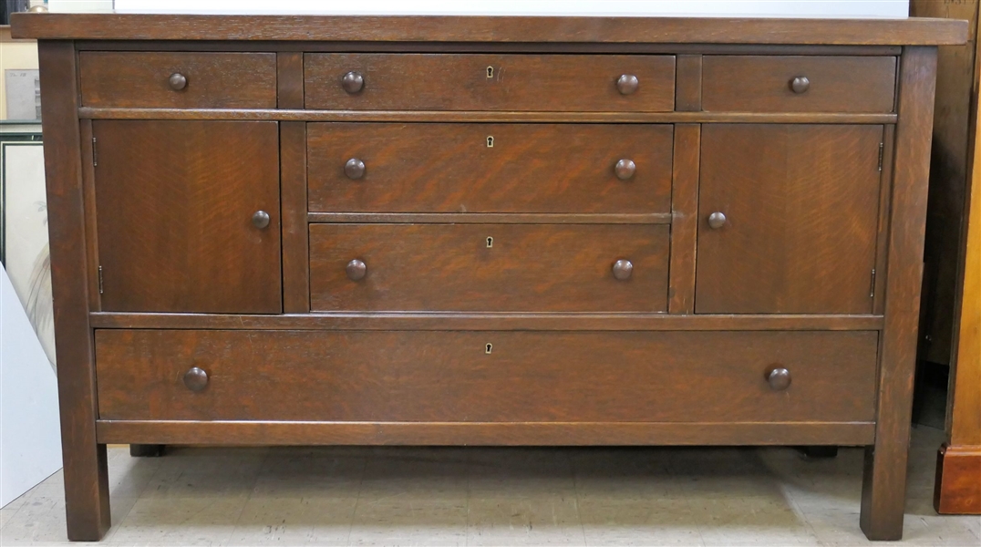 Nice Mission Oak Sideboard - 5 Drawers - 2 Cabinets - Felt Lined Silver Drawer - Very Fine Piece - Measures 39" tall 66" by 22" 