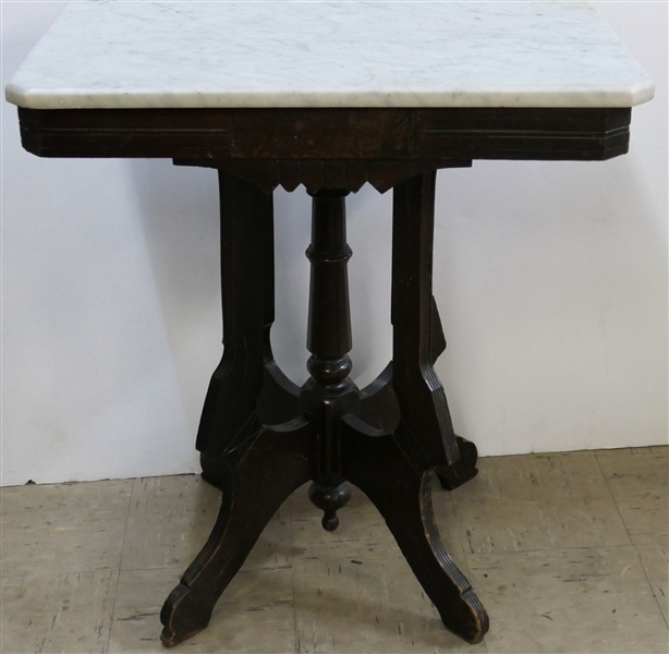 Victorian Marble Top Table Measuring - 28" tall 25" by 17" - Marble Has Broken Corner