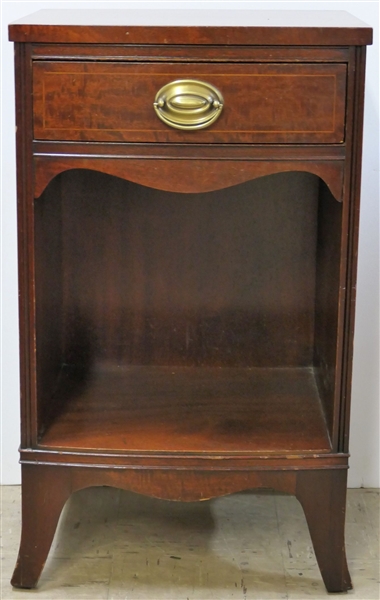Drexel Mahogany Night Stand with Inlaid Drawer - Brass Oval Pull - Measuring 28" tall 17" by 14"