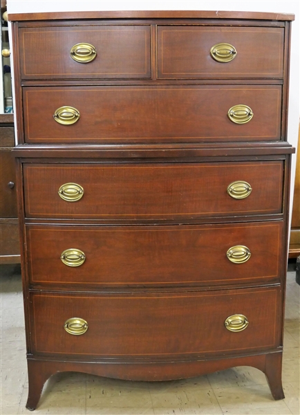Drexel "The Hampshire Group" Mahogany 2 Over 3 Drawer Chest - Inlaid Drawer Fronts - Oval Brass Hardware - Some Minor Veneer Loss - Measures 51" tall 35" by 19 1/2" 