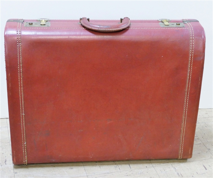 Vintage Leather Suitcase - Measuring 18 1/2" tall 24" by 8" 