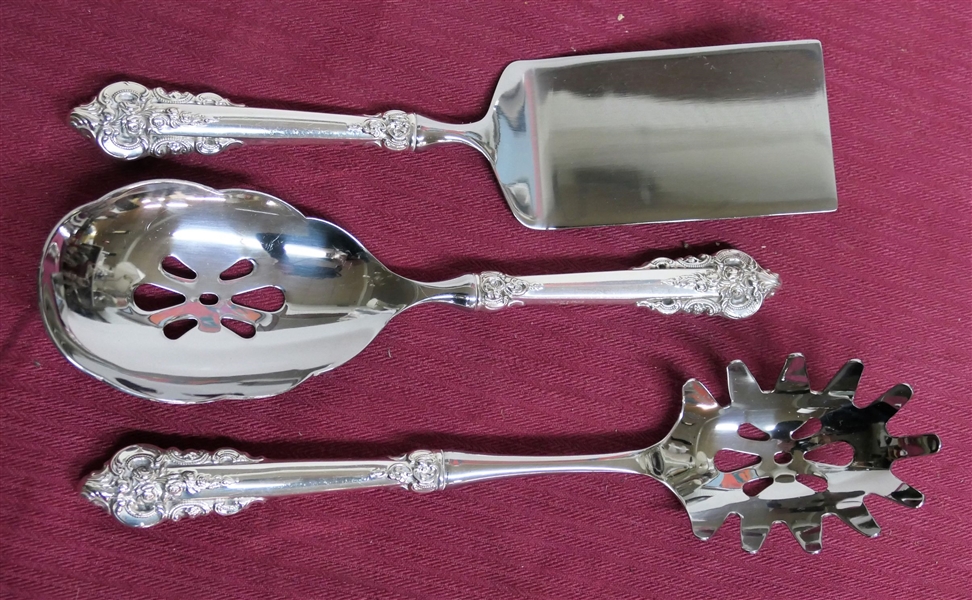 3 Sterling Handled Wallace "Grand Baroque" Serving Pieces - Lasagna, Pasta, and Slotted Spoon 
