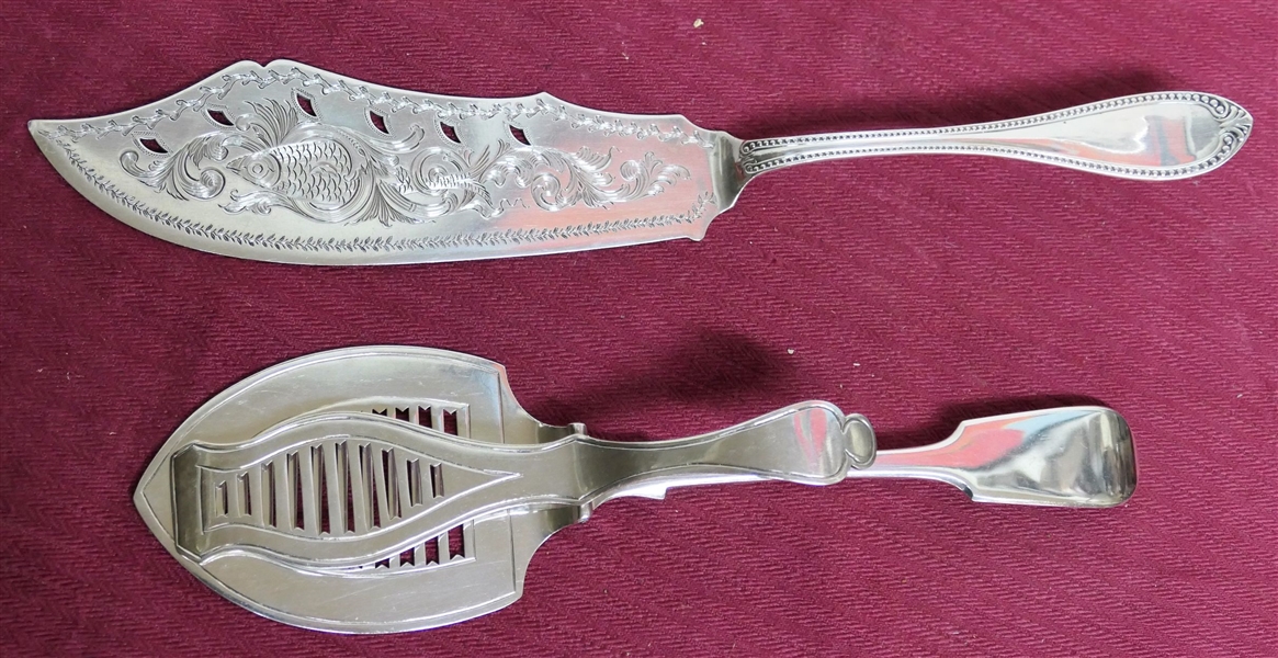A. Rumrill & Co. Engraved Fish Server with Engraved Fish and Pastry Server - Marked WH & SBP
