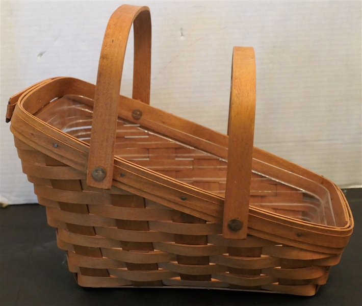 1994 Longaberger Slanted Basket with Plastic Liner - Measures 8" tall 13" Long 
