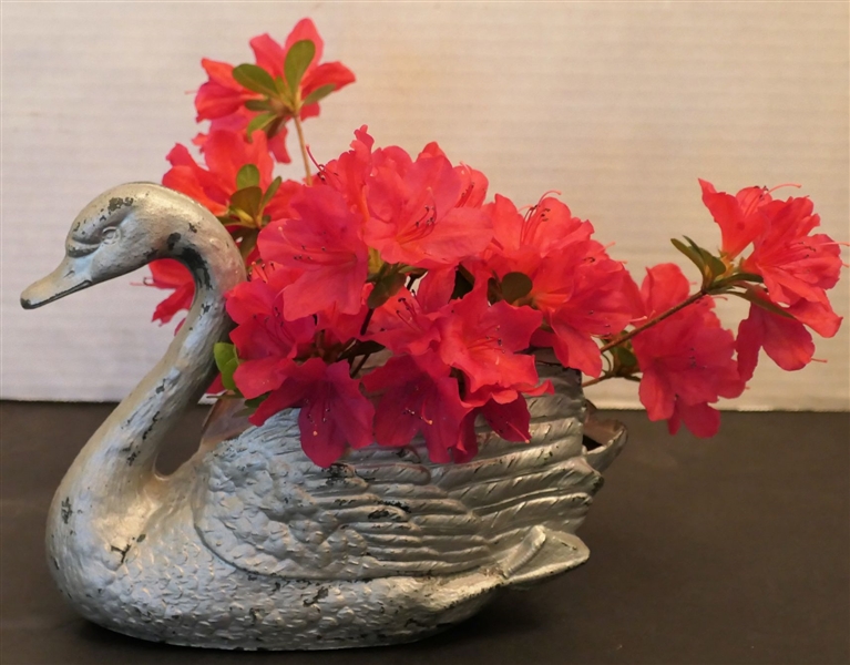 Vintage Metal Swan Flower Frog / Vase - Measures 6" Tall 8" Beak to Tail 