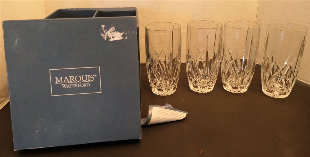 Set 4 Marquis by Waterford Brookside Oversized HiBall Glasses in Original Box - Each Glass Measures 6" tall 