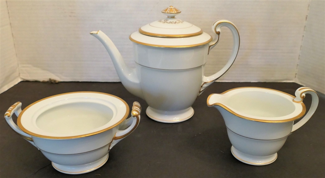Noritake "Patricia" Pattern Tea Pot, Cream, and Sugar Dish - Sugar Dish is Missing Lid - Tea Pot Measures 6 1/4" Tall 8 1/2" Spout to Handle 