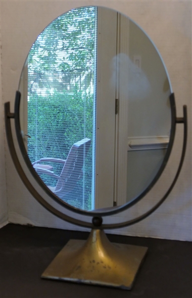 Heavy Brass Double Sided Oval Dressing Mirror - Mirror Measures 18" by 14" - Overall Measures 23 1/2" Tall 