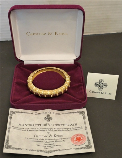 Camrose & Kross - Jackie Kennedy Reproduction Bangle Bracelet with Certificate of Authenticity and Original Box