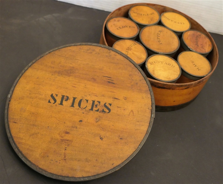 Wood Spice Box with Spice Tins Inside - Measures 3 1/2" by 9 1/2"
