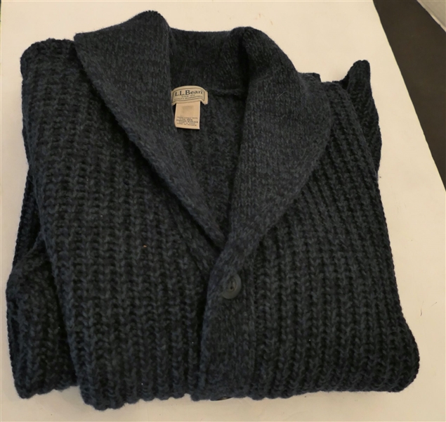 Like New LL Bean Heavy Navy Shawl Collar Cardigan Sweater - Size XL