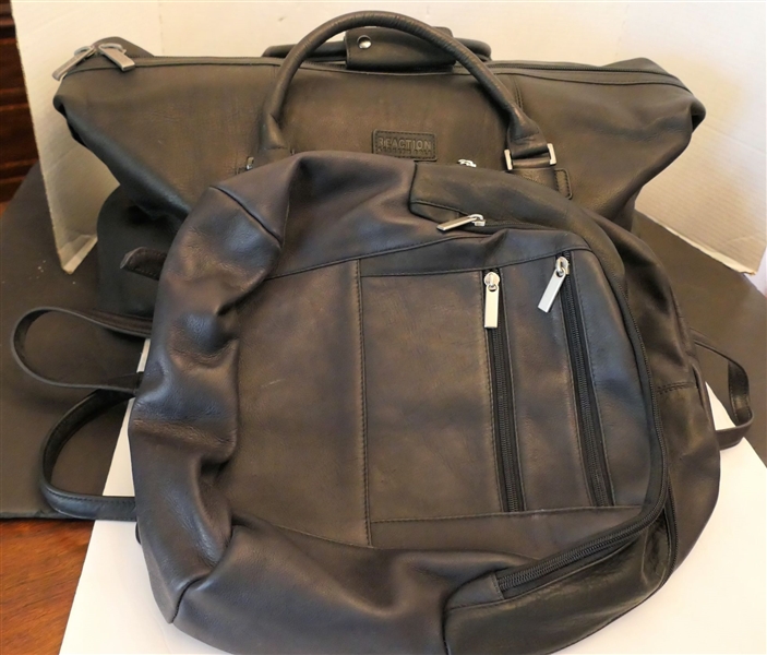 Kenneth Cole Reaction Black Leather Duffel Bag and Black Leather Backpack 