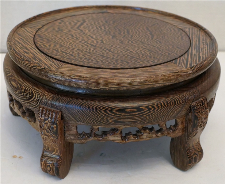 Carved Oriental Wood Plant Stand - Unusual Grain - Measures 5" tall 10" Across