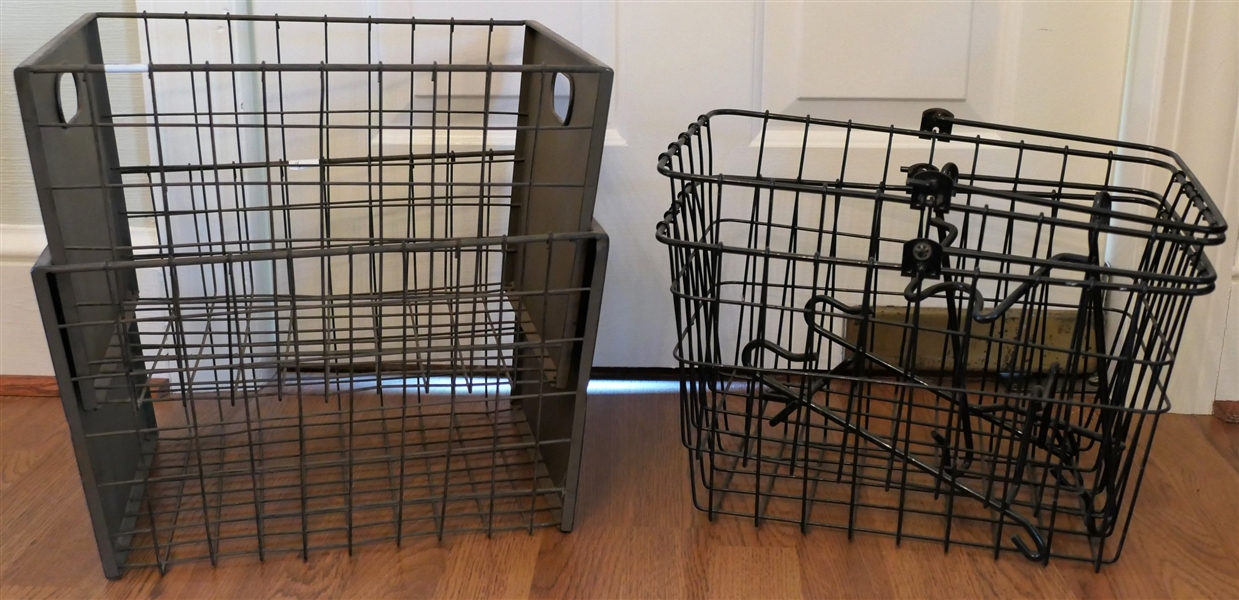 4 Metal Baskets - 2 Bicycle Baskets with Hardware and 2 Industrial Style Baskets
