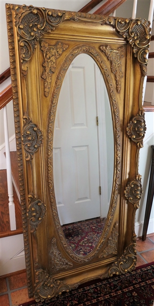 Oval Beveled Mirror in Beautiful Gold Gilt Frame - Frame Measures  - 62 1/2" by 30" 
