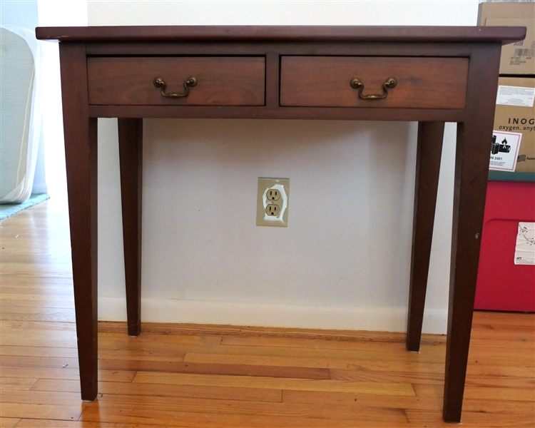 Unusual Mahogany Table with 2 Dovetailed Drawers - Pegged Construction - Drawers are Felt Lined - Measures 28 1/2" tall 32 1/4" 18 3/4"