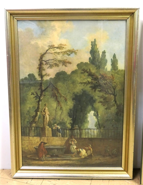 Beautiful Framed NYGS (New York Graphics Society)  - Print - People Below a Statue - Nice Silver and Gold Frames - Frames Measure - 32" by 23 1/2" 