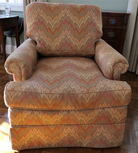 Nice Clean Southwood Furniture Swivel Club Chair with Flame Stitch Upholstery - Measures 31" tall 31" by 31" 