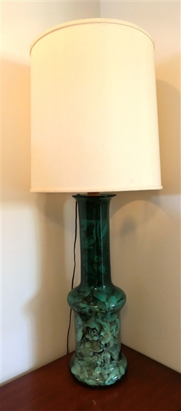 Large Teal Blue Glass Table Lamp Full of Sea Shells - Measures 28" To Bulb