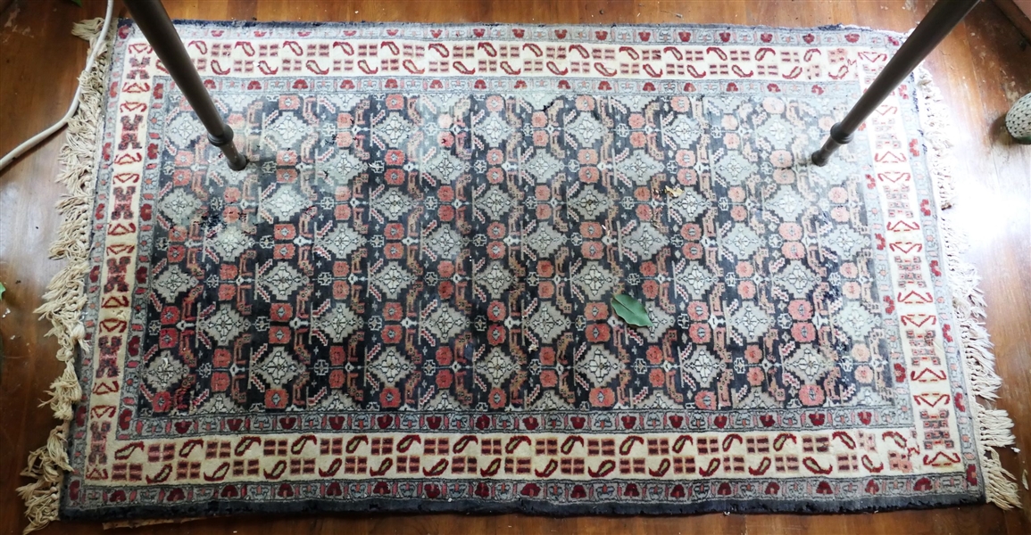 Finely Woven Wool Rug - Overall Fading and Some Pile Loss - See Photos - Measures 5 1/2" by 3" 