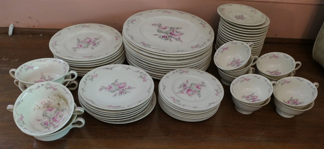 57 Pieces of Castleton "Belrose" China - Dinner Plates, Salad Plates, Dessert Plates, Bread & Butter Plates, and Cup & Saucer Sets