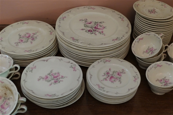 57 Pieces of Castleton Belrose China - Dinner Plates, Salad Plates, Dessert Plates, Bread & Butter Plates, and Cup & Saucer Sets