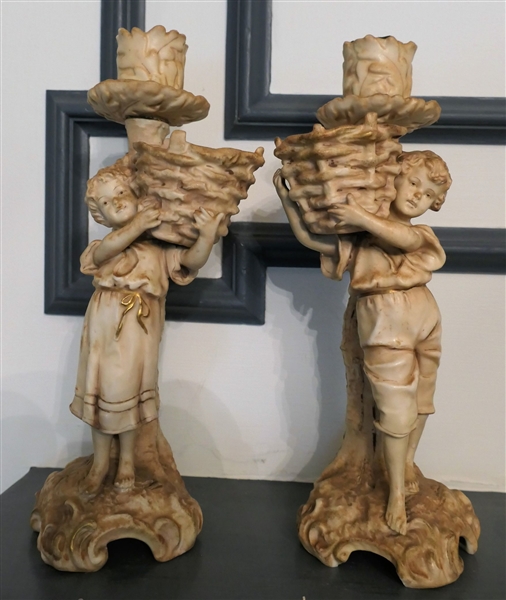 Pair of Ceramic Figural Candle Sticks - Measuring 11" tall