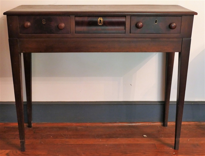 Nice Narrow Walnut Table with 3 Dovetailed Drawers -Tapered Legs - Table Measures 30 1/2" tall 36" by 12"