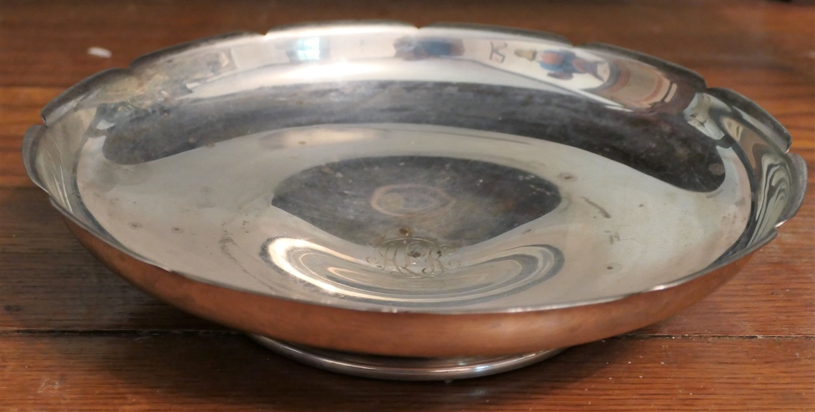 Sterling Silver Footed Bowl with Scalloped Edges - Monogrammed Center - Number 967 on Bottom - Measures 2 1/2" tall 10" Across