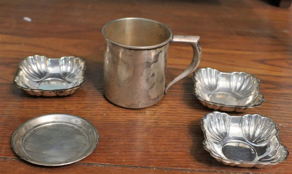 Frank M. Whiting Sterling Silver Mug, 3 Rogers Sterling Silver Nut Dishes, and 1 Small Sterling Silver Dish "Martha" - Measuring 3" Across