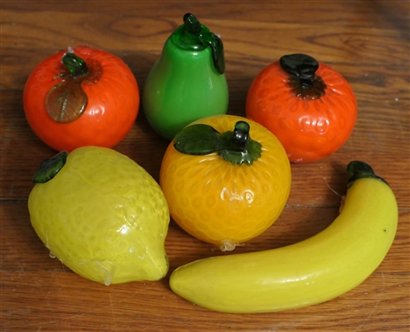 5 Pieces of Glass Fruit - Banana, Orange, Pear, Lemon, Apples 