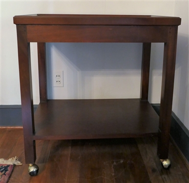 Nice Mahogany Bar Cart - Rolls Well - Bamboo Style Handles - Measures 31 tall 29 by 19 