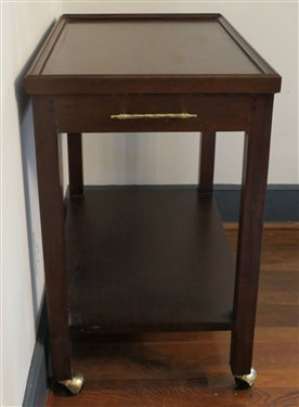 Nice Mahogany Bar Cart - Rolls Well - Bamboo Style Handles - Measures 31 tall 29 by 19 
