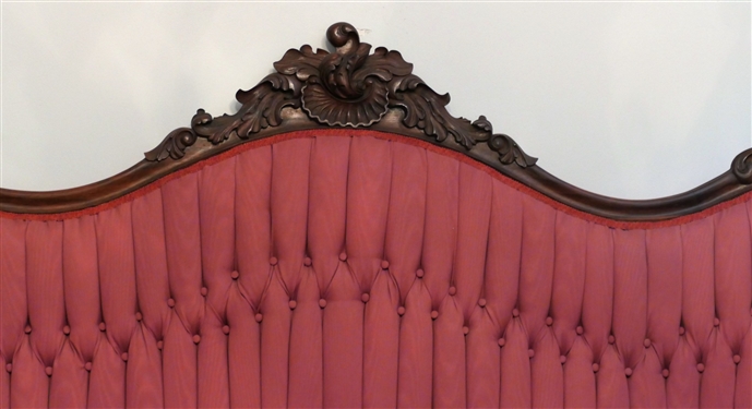 Ornately Carved Rosewood Victorian Settee - Button Tufted Back - Rose Colored Upholstery - Very Fancy - Measures 45 tall 76 by 24 