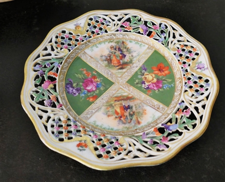 4 Pieces of China including Knowles, Hand Painted, Dresden Bavaria Pierced Plate, and Hand Painted Compote with Violet Flowers - Compote Measures 3 1/2 tall 9 Across