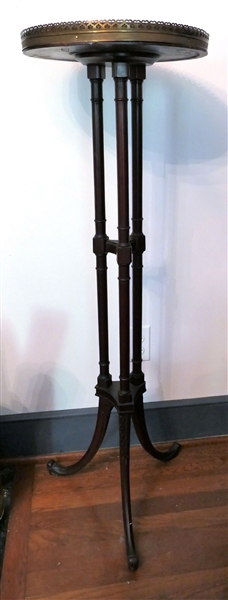 Unusual Mahogany Fern Stand with Brass Gallery  - 3 Columns with Dolphin Feet - Very Tall - Measures 45 1/2" tall 14" Across