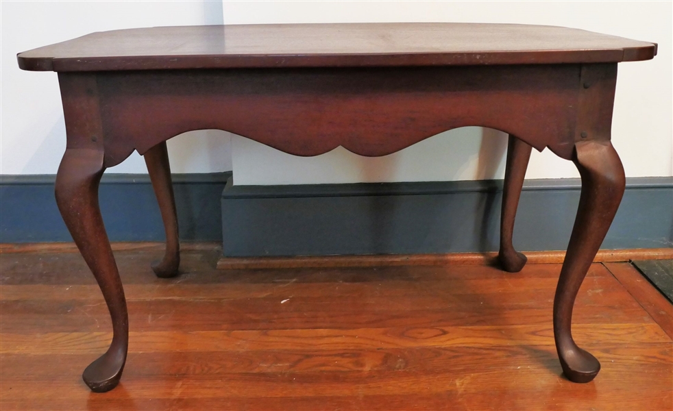 Pegged Walnut Queen Anne Style Coffee Table - Scalloped Apron - Measures 18" tall 32" by 18" 