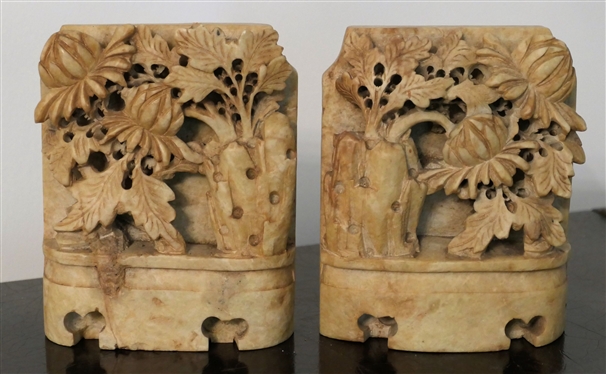 Pair of Carved Soapstone Bookends - Measuring 5 Tall 4 1/2 Across