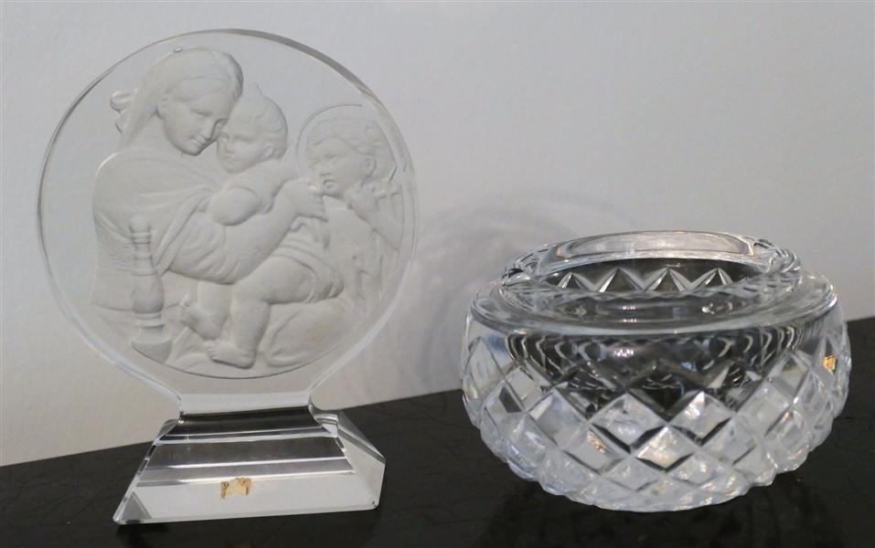 Signed Waterford Crystal Ashtray and Crystal Mother and Child Piece Measuring 4 1/2" Tall 3 1/2" Across