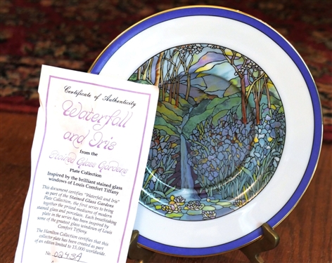 Group of Collectors Plates including 2 - The Hamilton Collection Stained Glass Plates and 3 Woodmere China White House China Collection Limited Edition Plates 