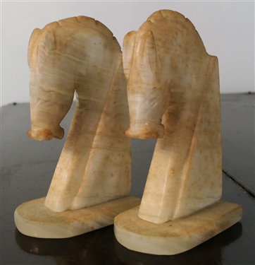 Pair of Onyx Stone Carved Horse Bookends - Measuring 8 Tall 5 Wide