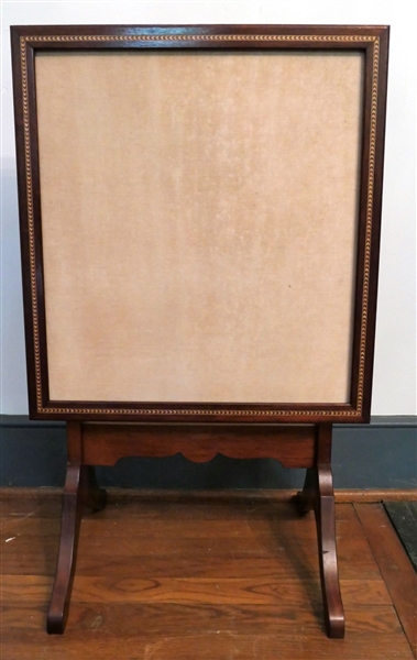 Mahogany Finish Inlaid Frame / Table For Needlework or Art - Can Be Used as Fire Screen or Table - Frame Interior Measures 19 1/2" by 17 1/2" 